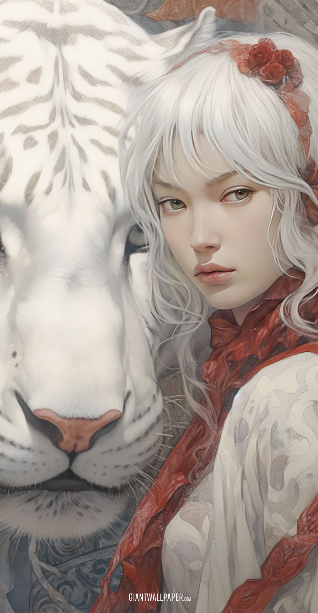 A girl with a White Lion