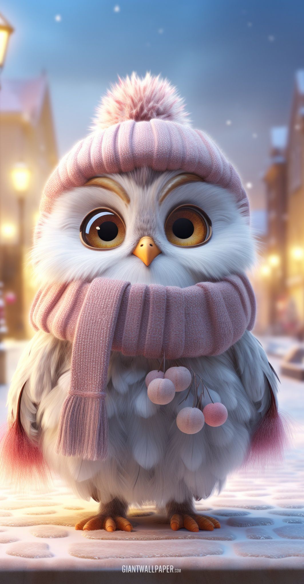 Cute White Owl in the Winter