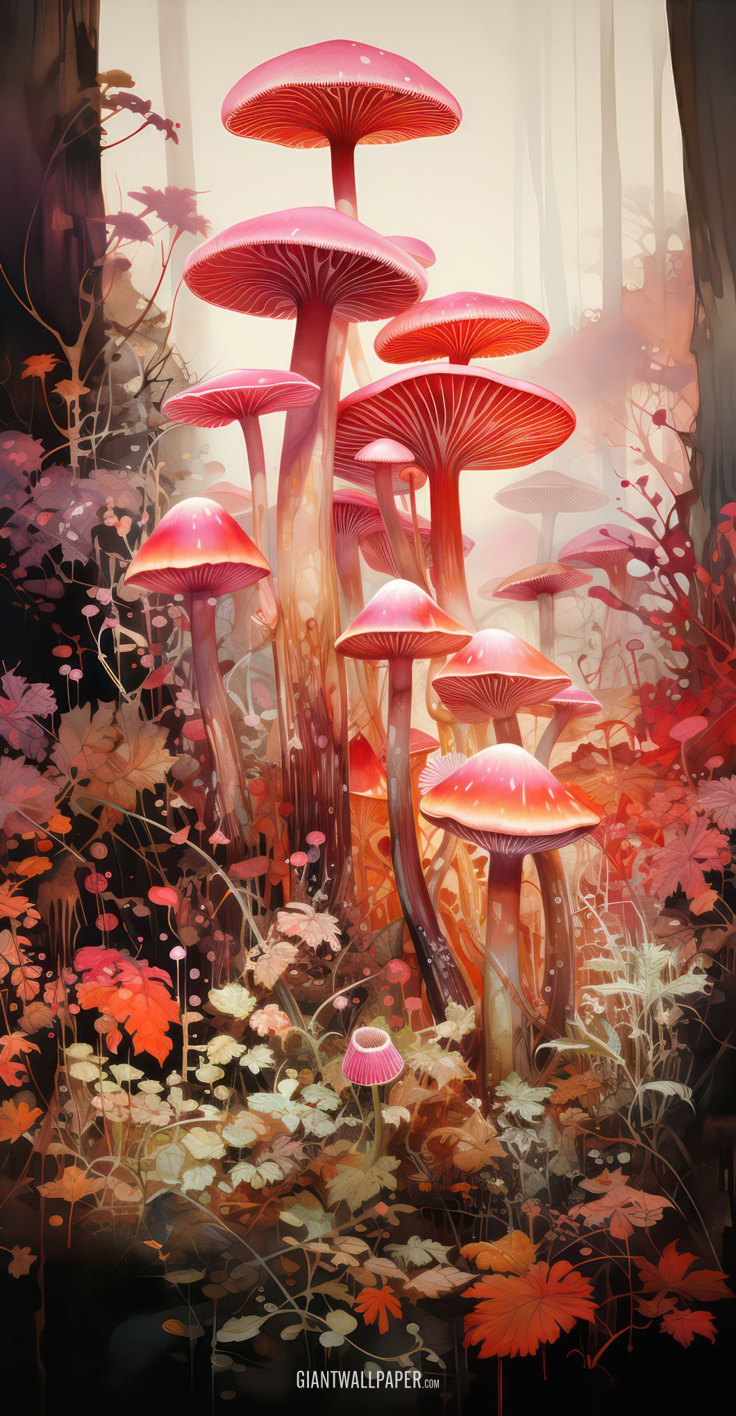 Pink mushrooms in the forest