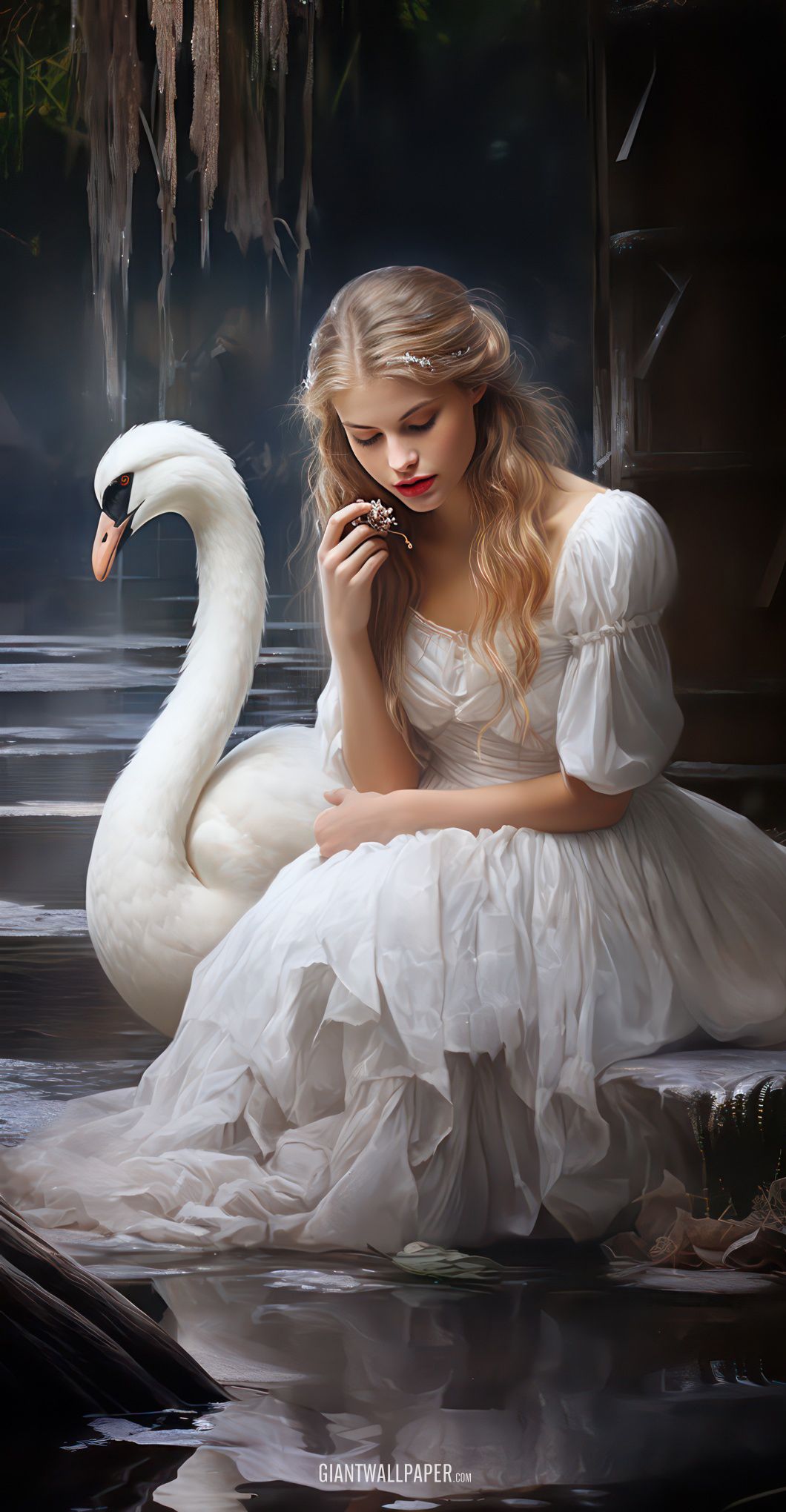 Girl and White Swan