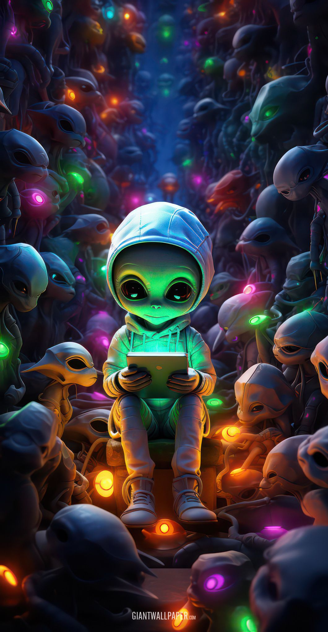 Alien Boy Watching Tablet