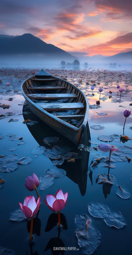 Boat, Lake, Lotus