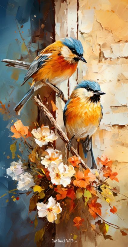 Two little birds perched on a small branch, representing the serene beauty of nature.