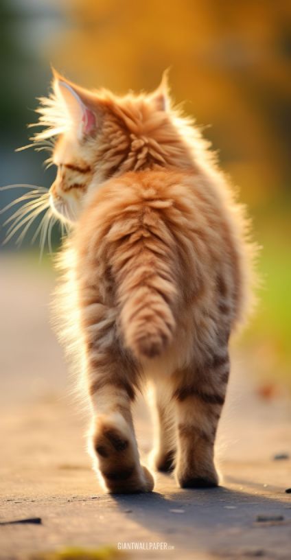 Observe the beauty of a walking cat from behind as it displays a graceful stride. This adorable feline companion captures our hearts with its elegant posture and curious demeanor.