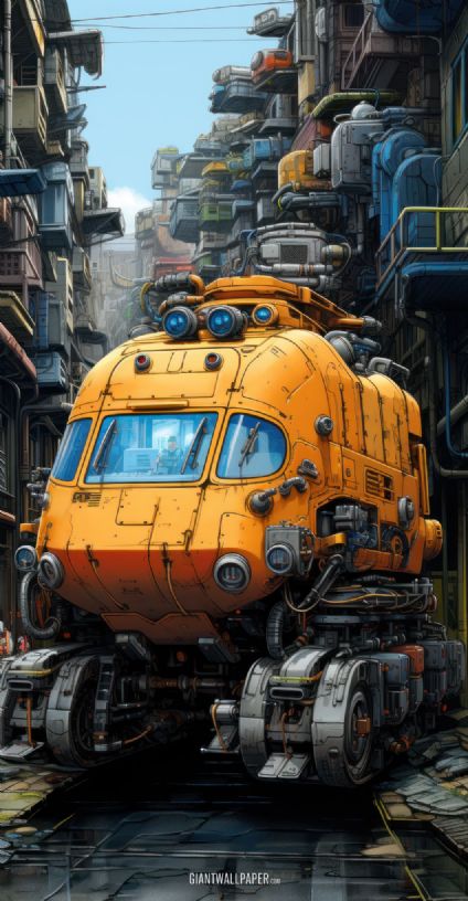 Step into the future with a yellow cyberpunk truck cruising the streets. This futuristic vehicle combines sleek design and cutting-edge technology, adding a touch of cyberpunk aesthetics to the modern urban landscape.