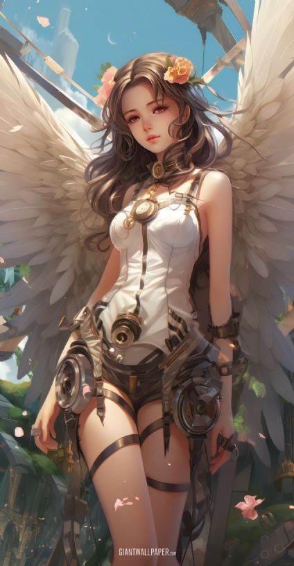 A captivating anime angel with stunning wings, portrayed in this heavenly artwork, blending fantasy and spirituality in a mesmerizing illustration