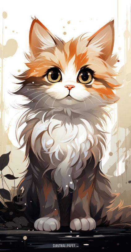 White and brown cat cartoon - a cute and playful feline character