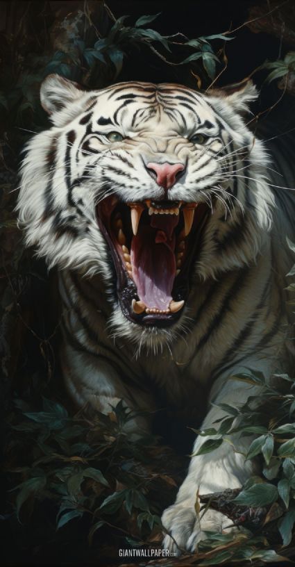 Roaring White Tiger A Majestic and Powerful Wild Animal