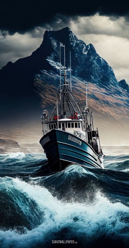 Fishing boat in the dark Arctic