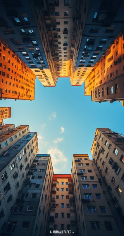 Gazing upwards to admire the towering skyscrapers that pierce the sky, creating a stunning urban vista that showcases architectural brilliance.