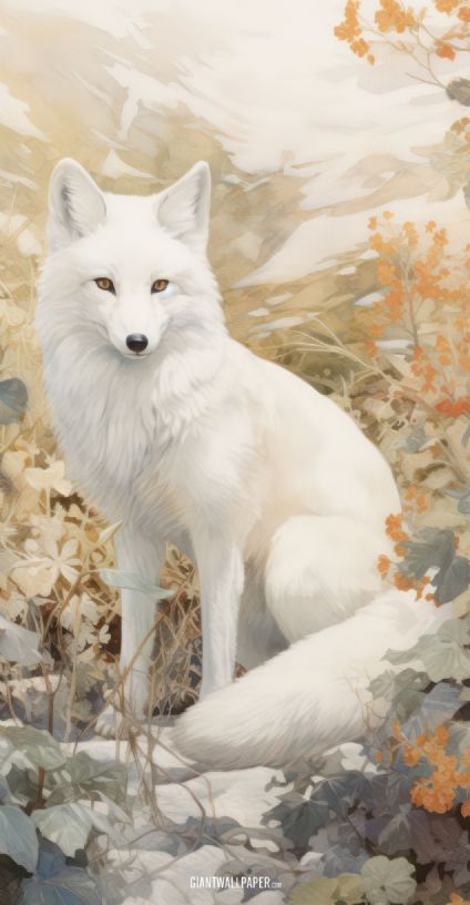 A mesmerizing image capturing the beauty of a white fox sitting gracefully in the autumn forest, a stunning display of natures elegance during the fall season