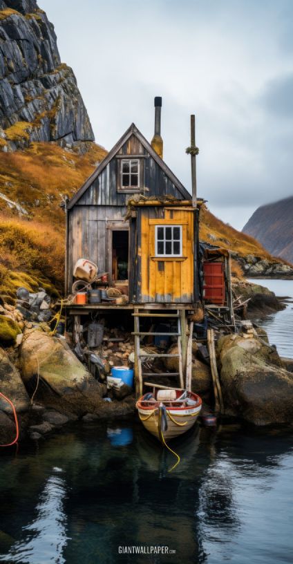 Yellow Tiny House in Lofoten Islands Norway