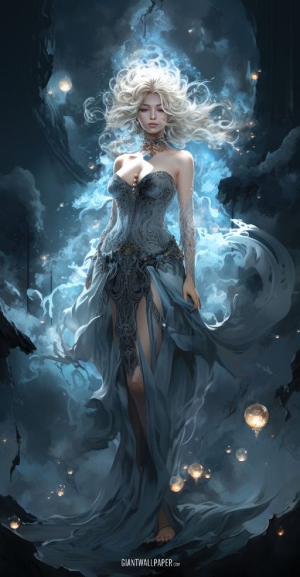 Representation of the goddess of the moon, a celestial being associated with lunar mystique and feminine power