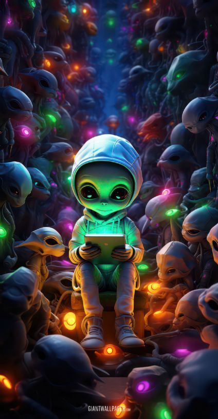 Alien Boy Watching Tablet