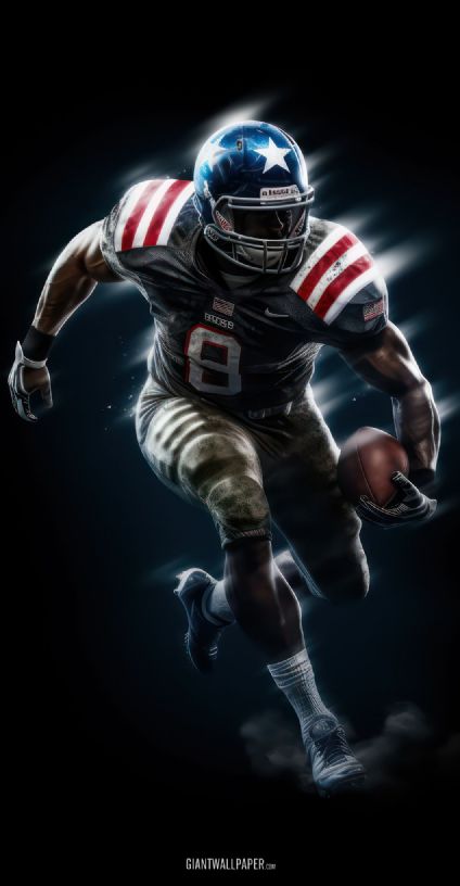 An energetic illustration of an American football player holding the ball and skillfully running down the field, showcasing the excitement and athleticism of the game