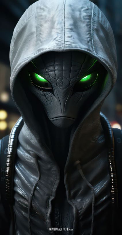 Alien wearing hood jacket - a mysterious and otherworldly fashion ensemble