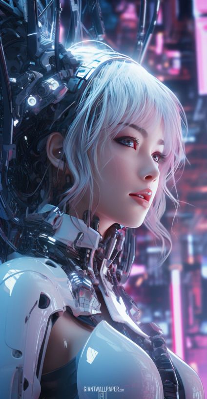 Anime Android Girl - An adorable digital illustration of a futuristic anime character with artificial intelligence.