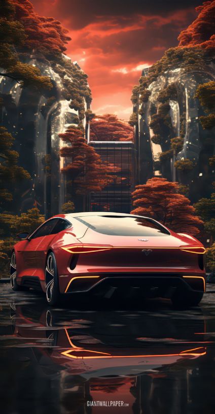 A red supercar parked in a classic old place, exuding timeless elegance and stylish charm, blending the power of modern automotive engineering with the nostalgic aura of a historic location