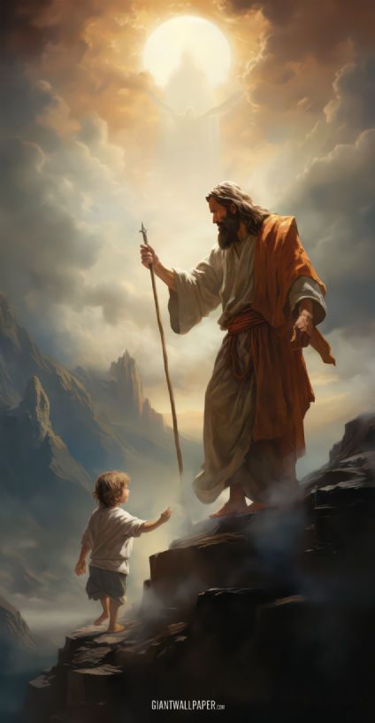 Jesus bringing a boy up to heaven