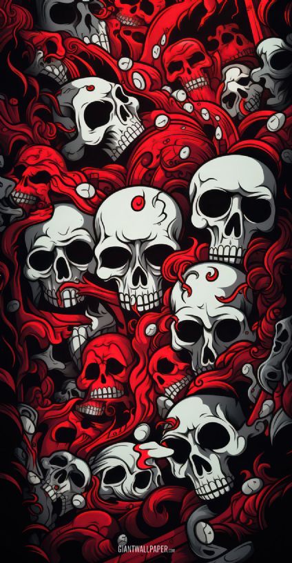 Illustration of red and white skulls - a striking and artistic design