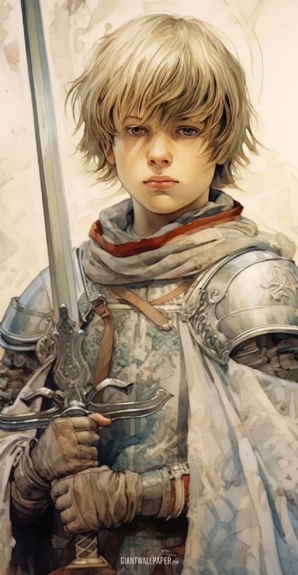 An image of a young knight holding a sword, embodying the spirit of a valiant warrior with bravery and determination in a medieval adventure