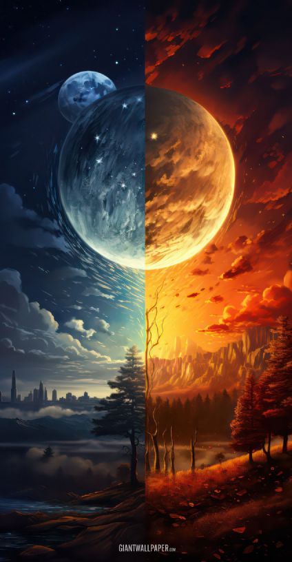 sunset, moon, dark, evening