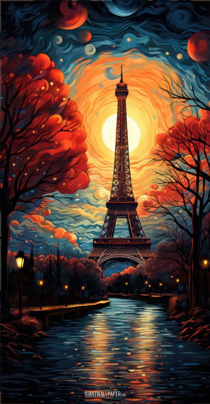 Painting of Eiffel Tower in Paris at night - a mesmerizing and iconic cityscape