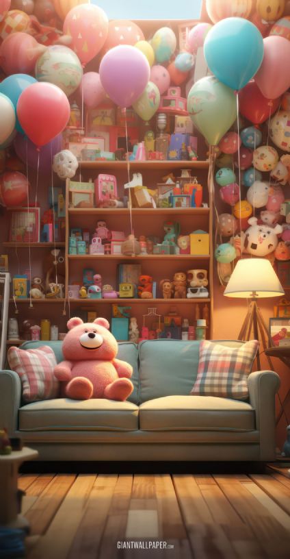 Cute Teddy Bear, Balloons, Room