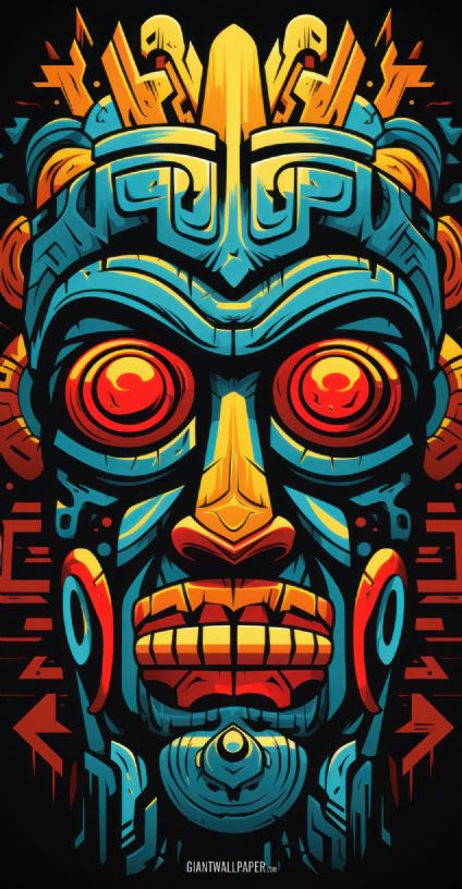 Colorful tiki god mask - an eye-catching and vibrant Polynesian art piece