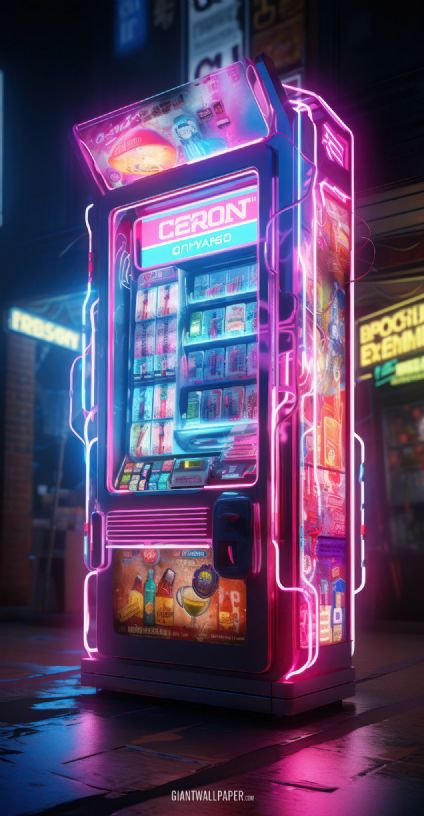 Futuristic Neon Vending Machine - High-Tech Snack Dispenser