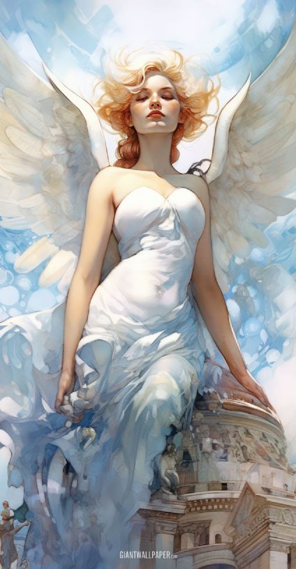 A stunning image of a beautiful angel with majestic wings, radiating a sense of divine grace and celestial charm