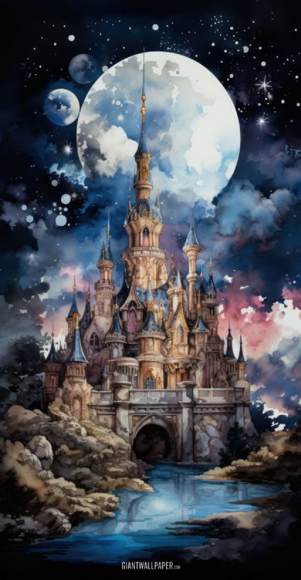 A hauntingly beautiful castle stands tall, silhouetted against the darkened sky, shrouded in mystery and surrounded by an air of gothic allure, as the moonlight adds an enigmatic touch to this mesmerizing scene.