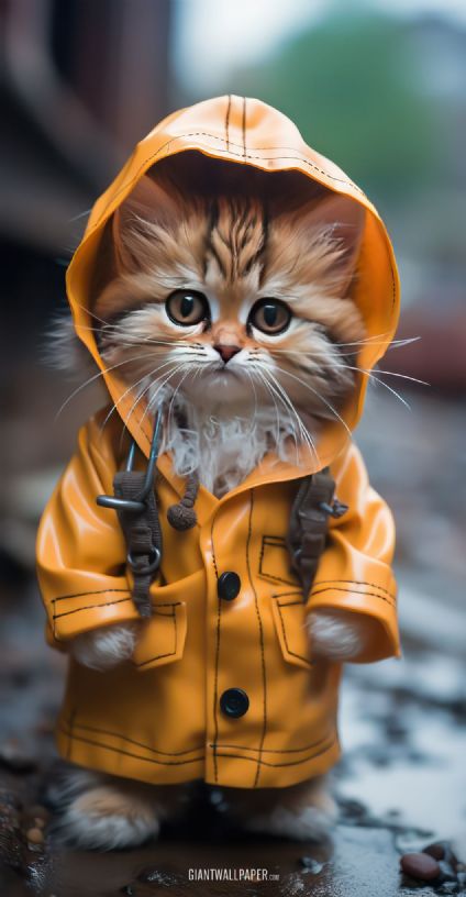 Cute Cat, Yellow, Raincoat